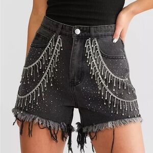 Black Rhinestone Fringe High Rise Shorts *NWT* and never worn